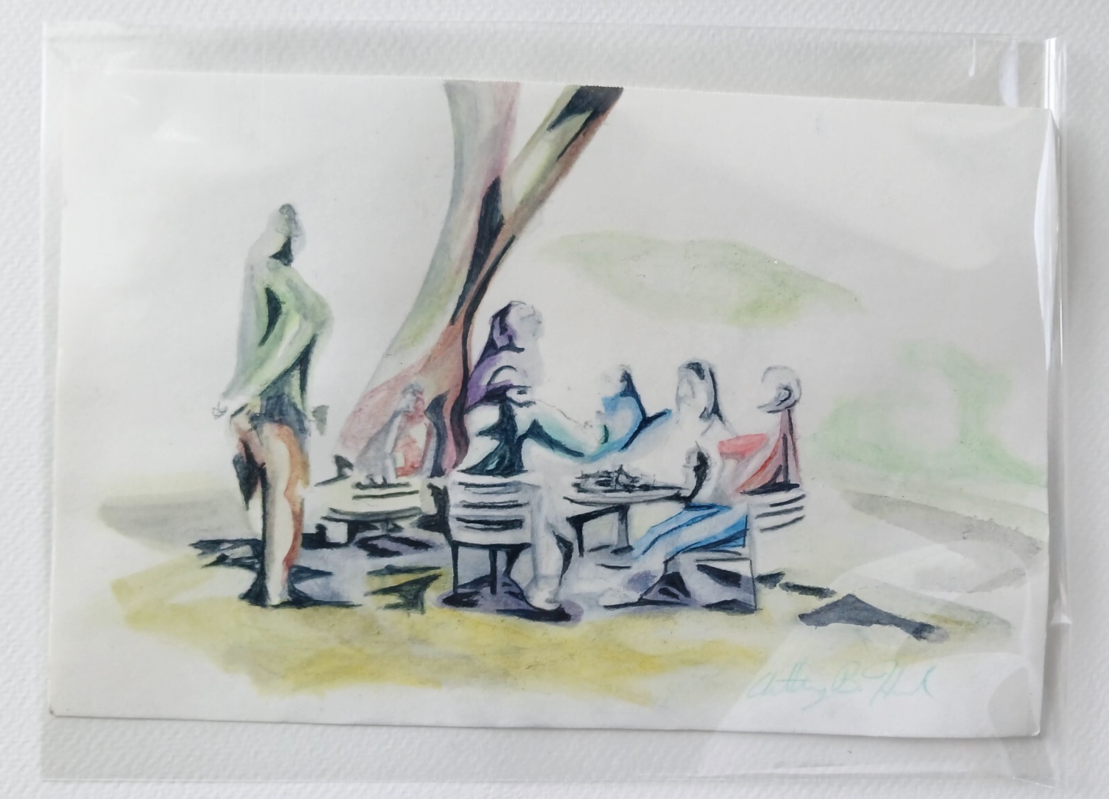 Original watercolor painting “chess players” by Baron Heard contemporary artist