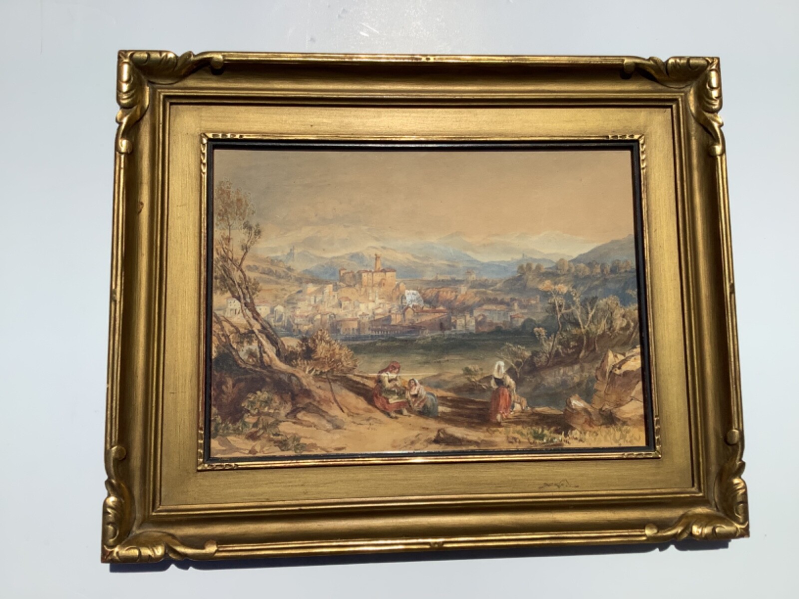 Antique Italian Watercolor in Hand Carved Frame 19″x 15″