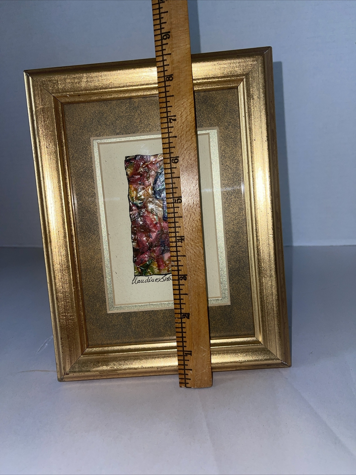 Abstract Painting Original Gold Gilt Framed Papier-Mâché 6.5×8.5” Wall Hanging