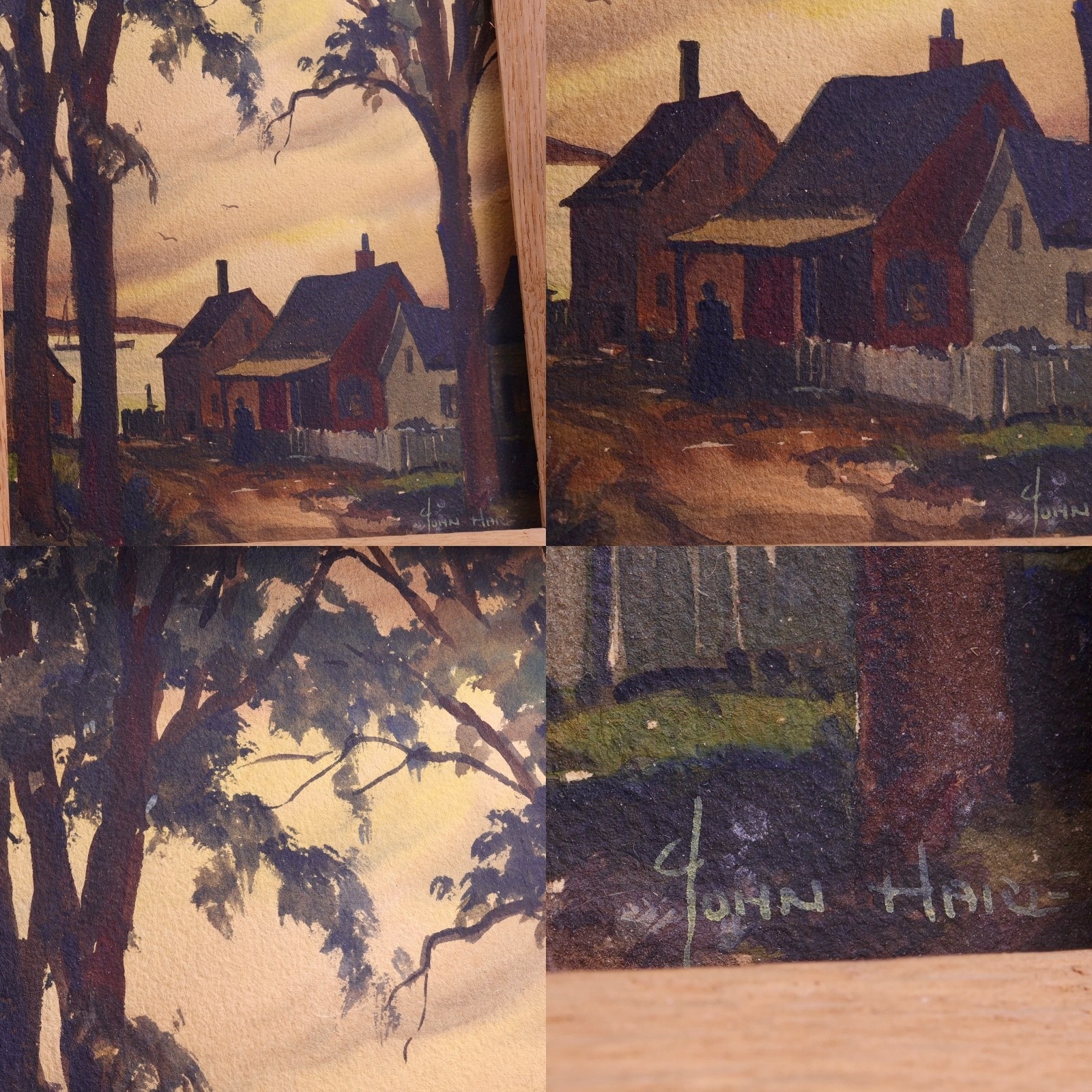 Pair of Original John Cuthbert Hare Harbor Watercolors Signed Cape Cod Art