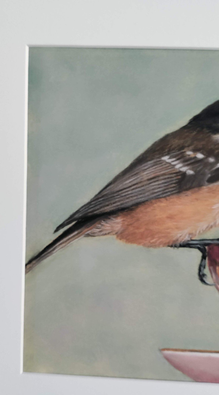 Original Expressive Tea Time Bird #2 14 x 11 Matted Pastel Painting