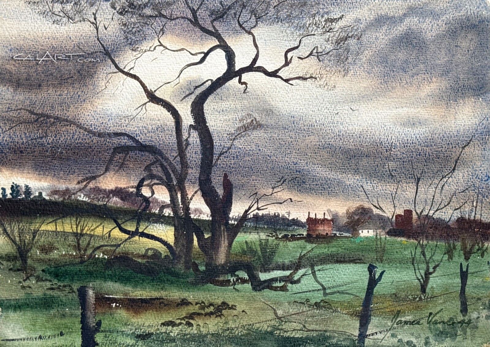 Original 1944 STORM OVER KANSAS Farm Painting by Listed American Regionalist