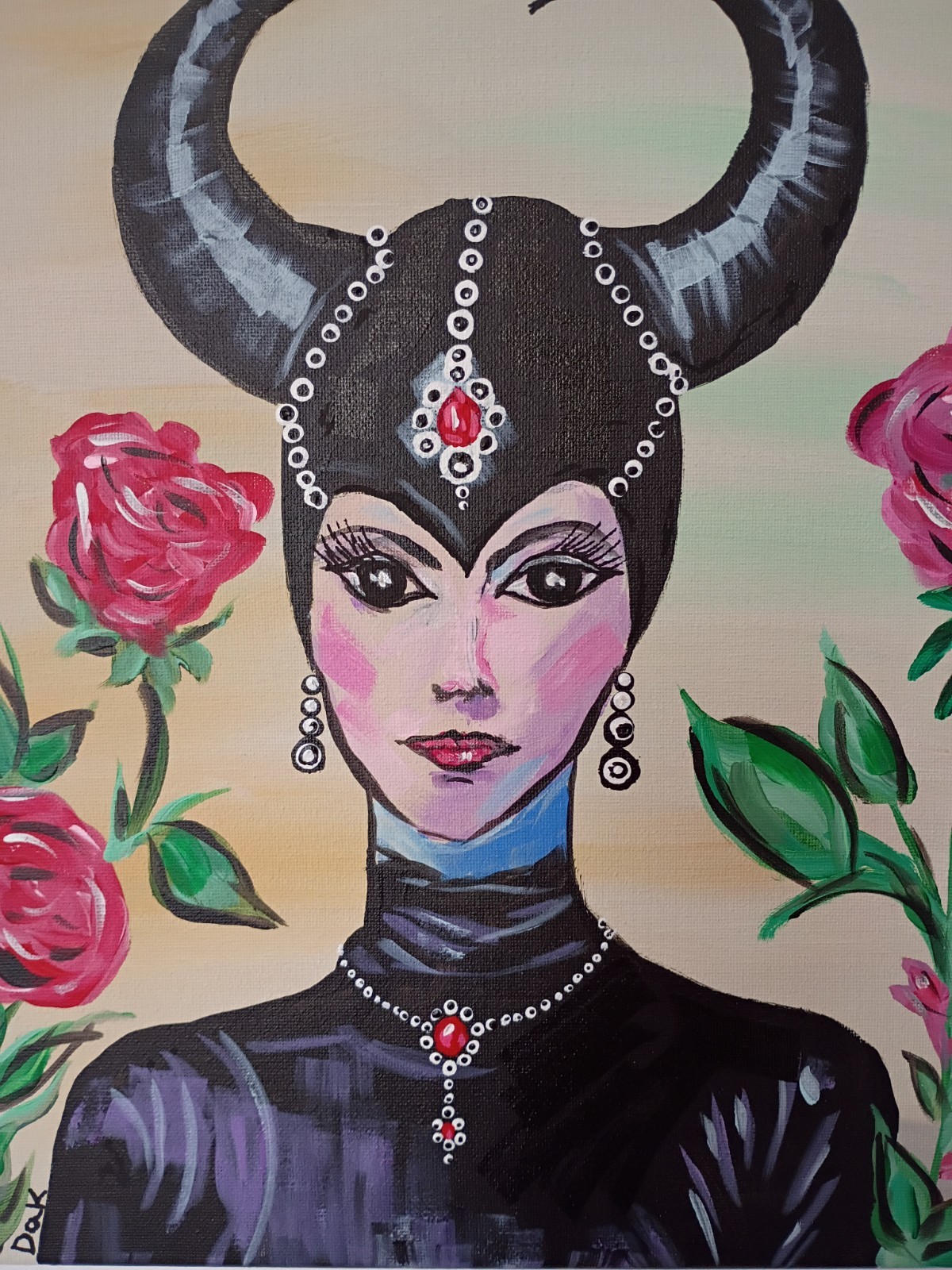 Glam Leather Devil Woman 11×14 Canvas Original Art Goth Expressionism Abstract