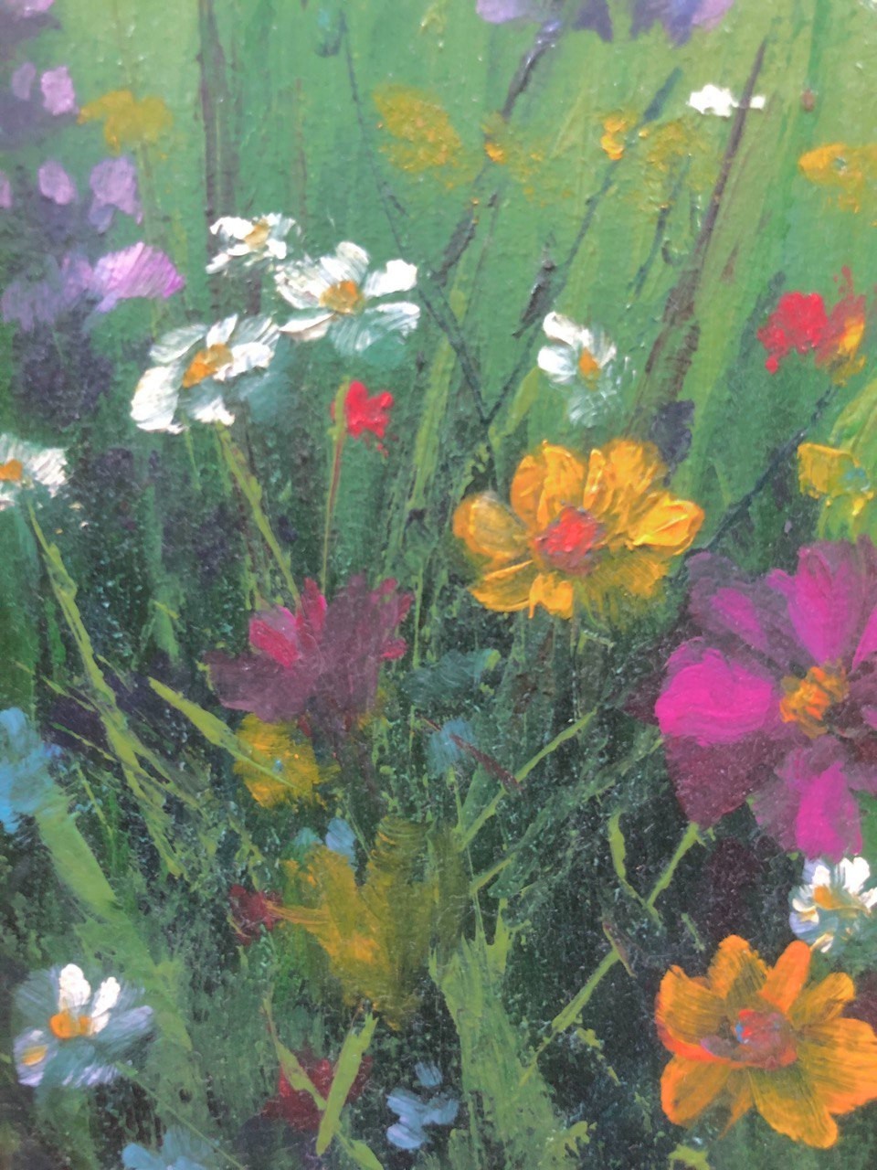 Original Oil Painting Frame Summer Meadow Flowers Miniature 4×6 in Signed