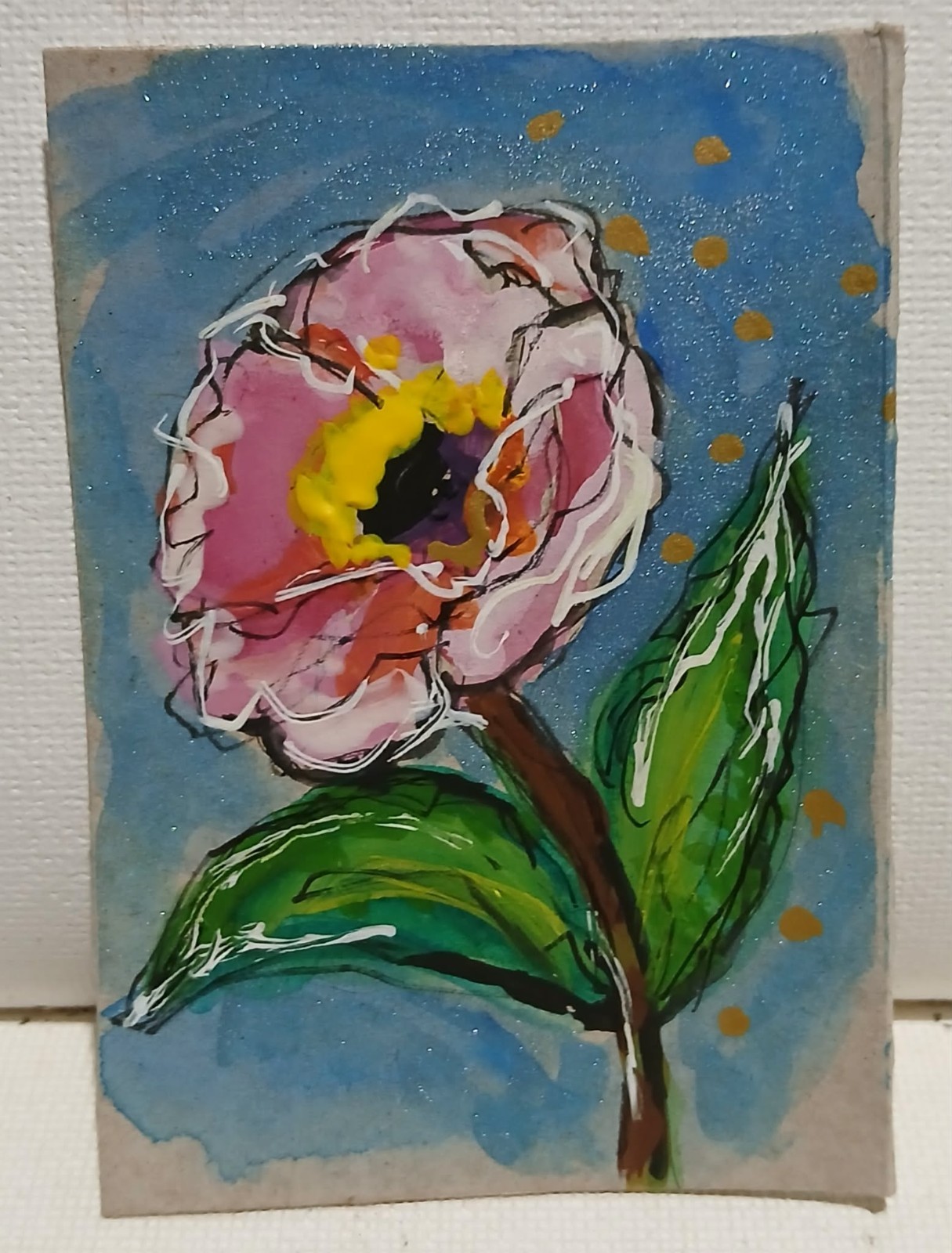 OOAK ACEO Acrylic Garden Flowers – Bold Impressionist Scribble Style Magnolia