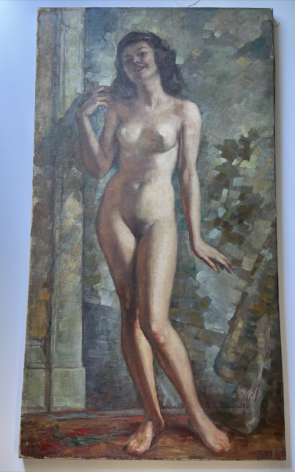 Antique Painting Woman Women Female Model Art Deco Listed Pennsylvania Large Oil