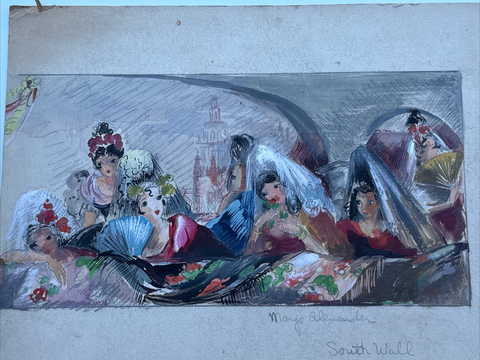 ANTIQUE WPA ERA PAINTING MID CENTURY MURAL STUDY RARE LISTED FAMOUS ALEXANDER