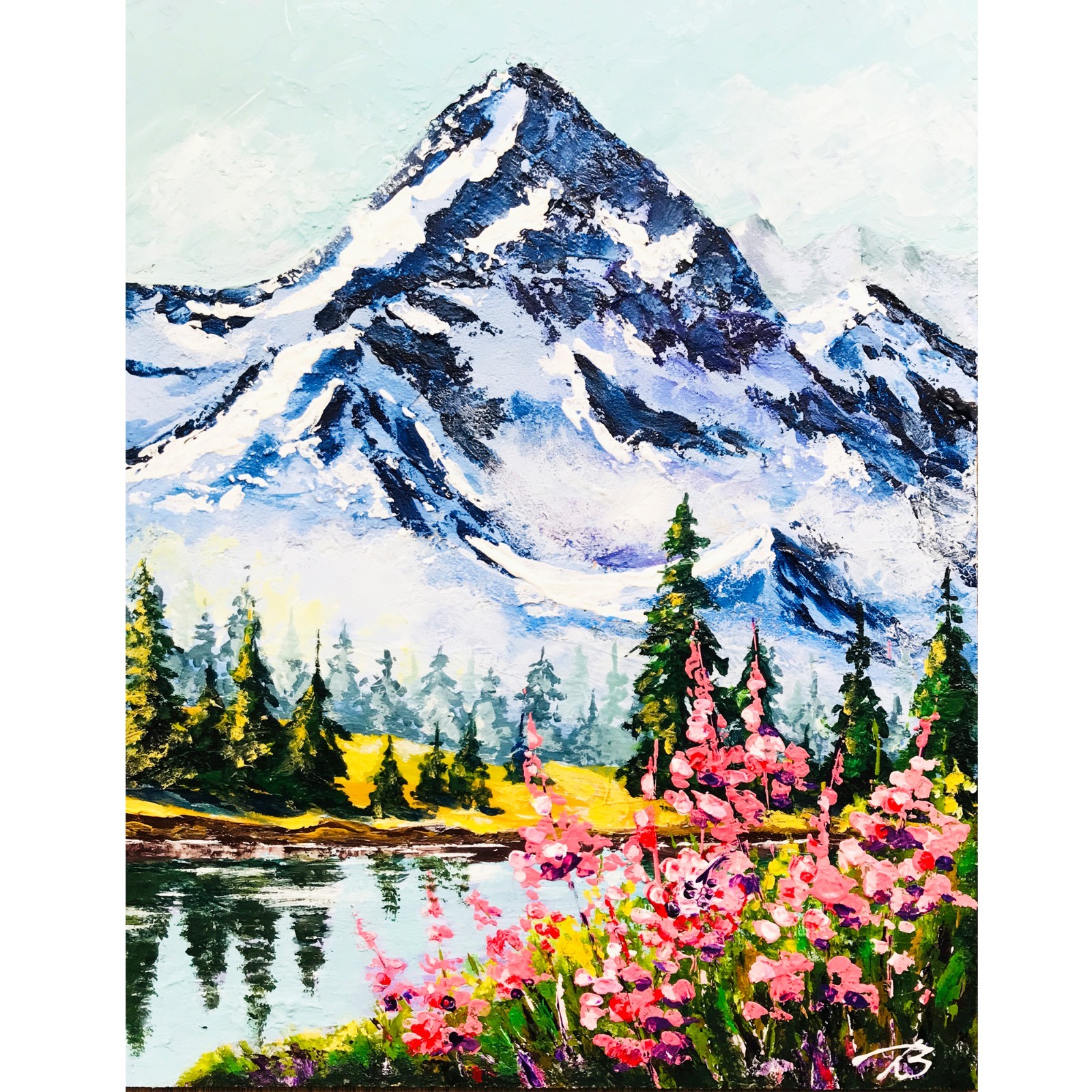 Colorado Rockies Mountain Lake Painting – Original Acrylic Landscape 12×9″