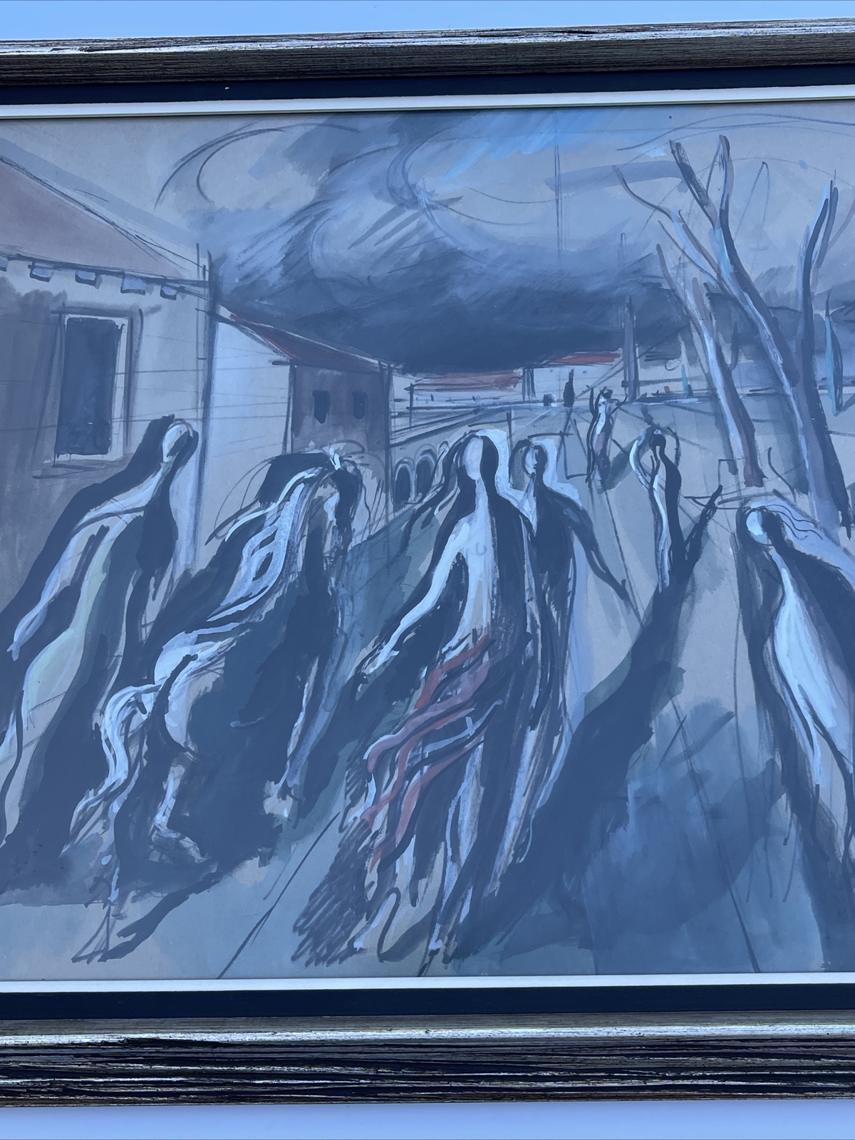 MID CENTURY PAINTING MODERNISM ABSTRACT EXPRESSIONISM SURREAL FIGURES TOWN 1950