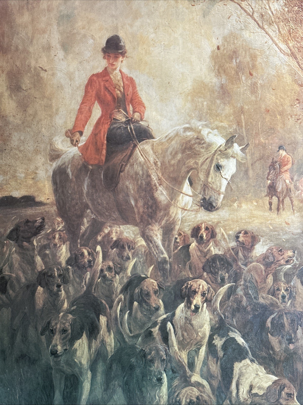 Fox Hunt Horse & Hounds Framed 24×28 Impressionist Style Art 🖼️ 📈