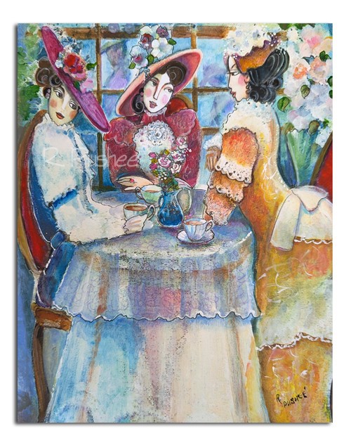 Original Illustration painting, Old fashioned, Ladies Gossip, 8×10