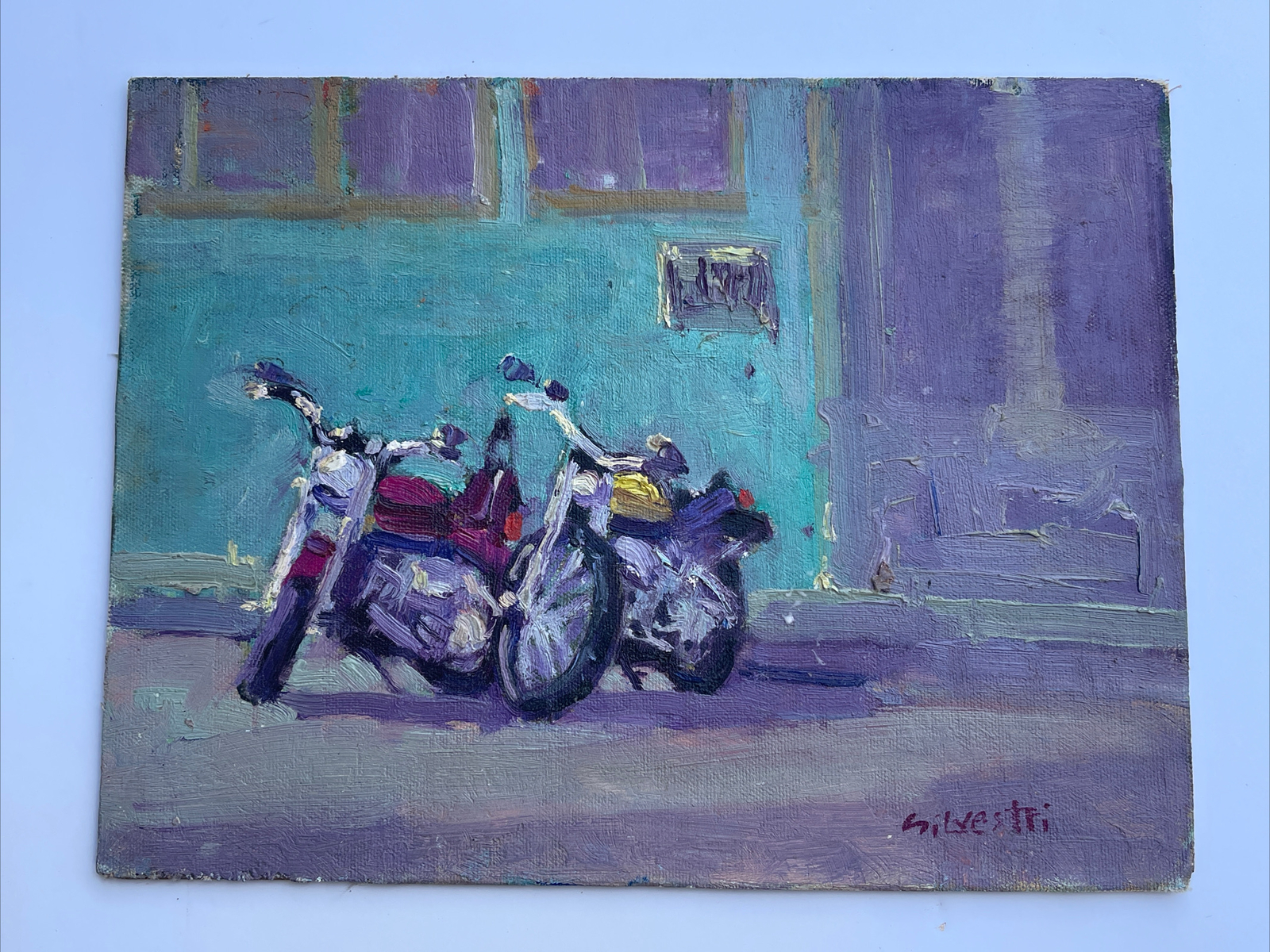 Silvio Silvestri PAINTING LISTED AMERICAN ARTIST IMPRESSIONIST Motorcycle Bike