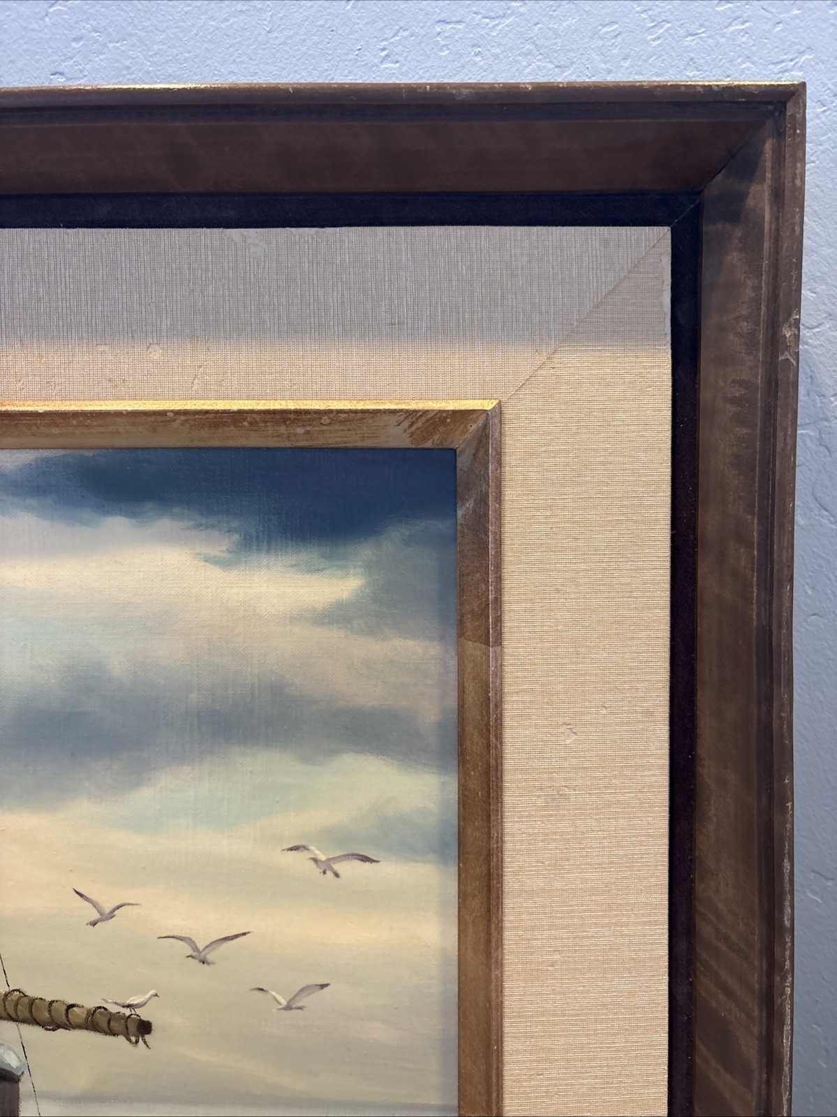 Hamaguchi 1965 Original Oil Winter Harbor Seascape Signed Funaoka Canvas Japan