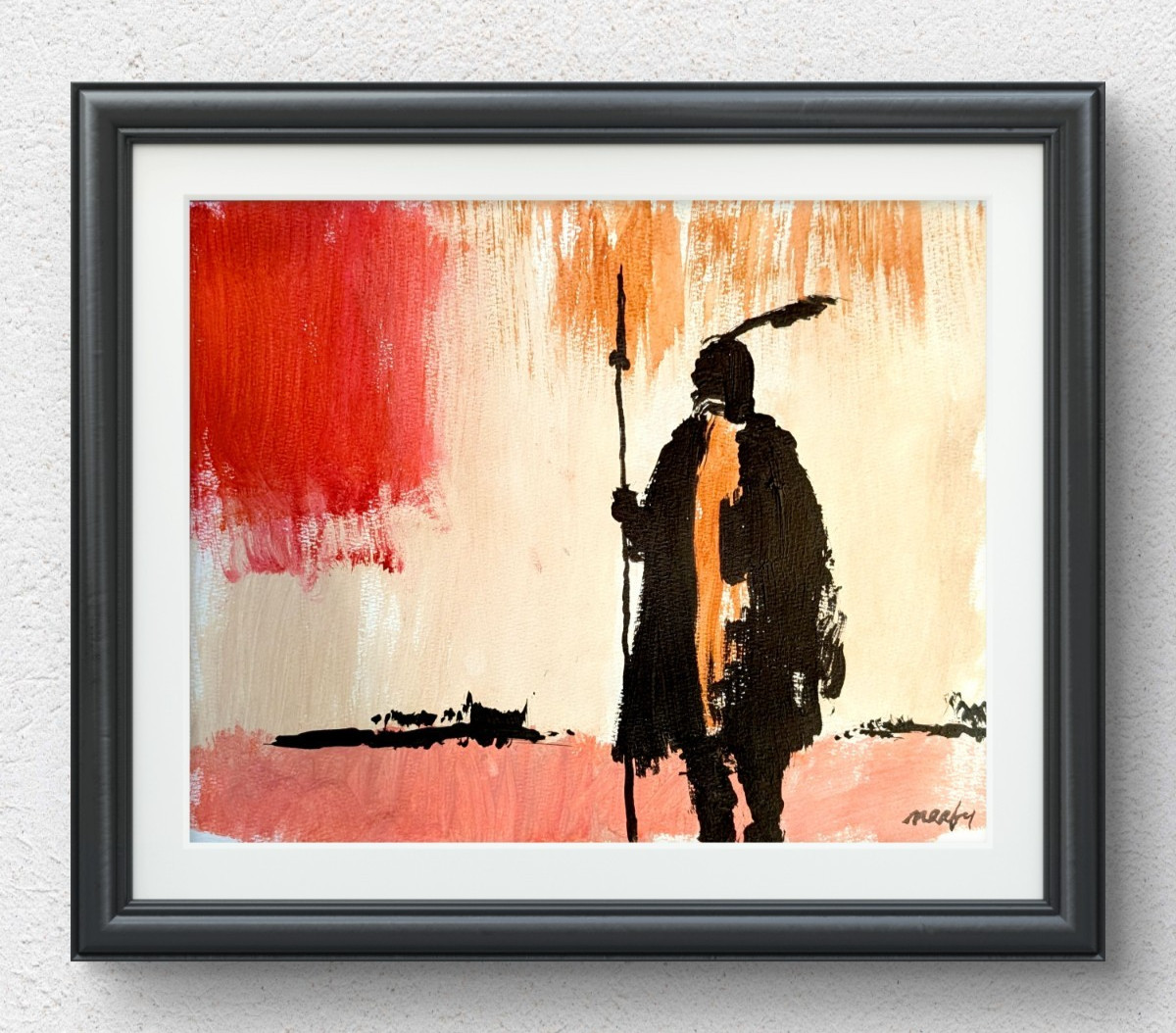 Original Plains People 11×14 Abstract Acrylic Painting Warm Red Signed Paper 205