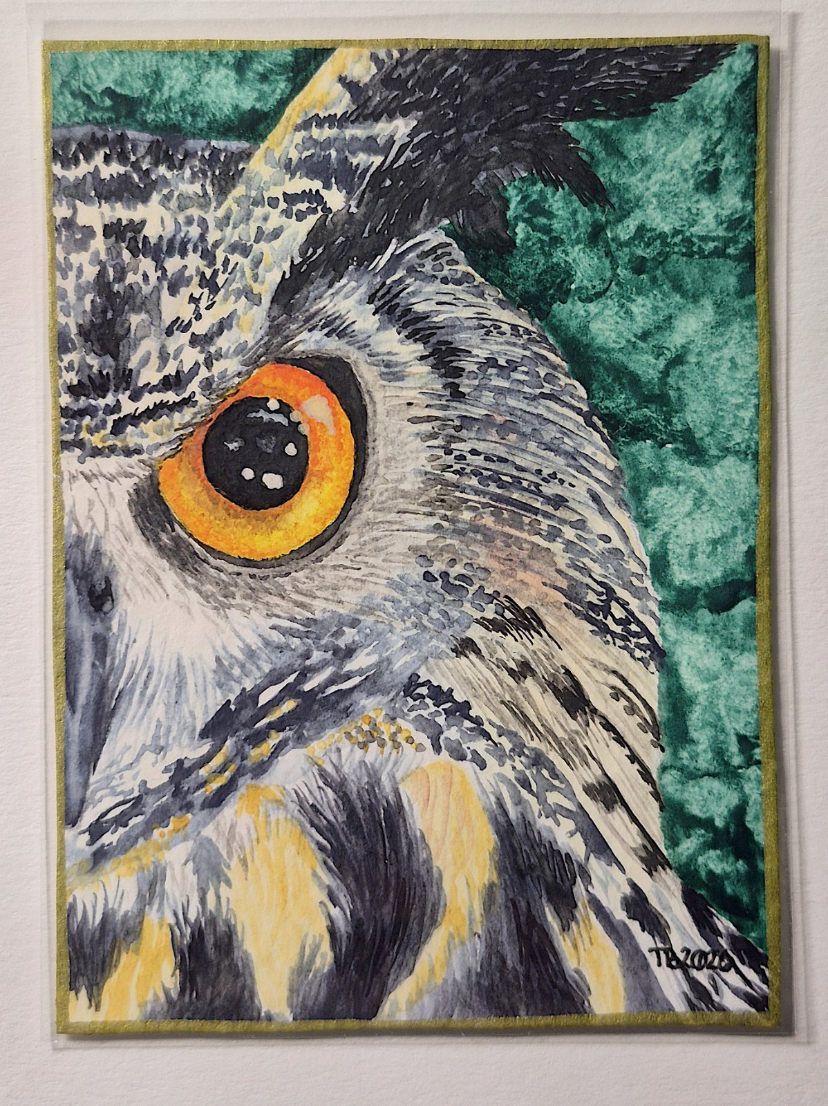 ACEO Eagle Owl Watercolor Original Painting on Watercolor Paper Signed