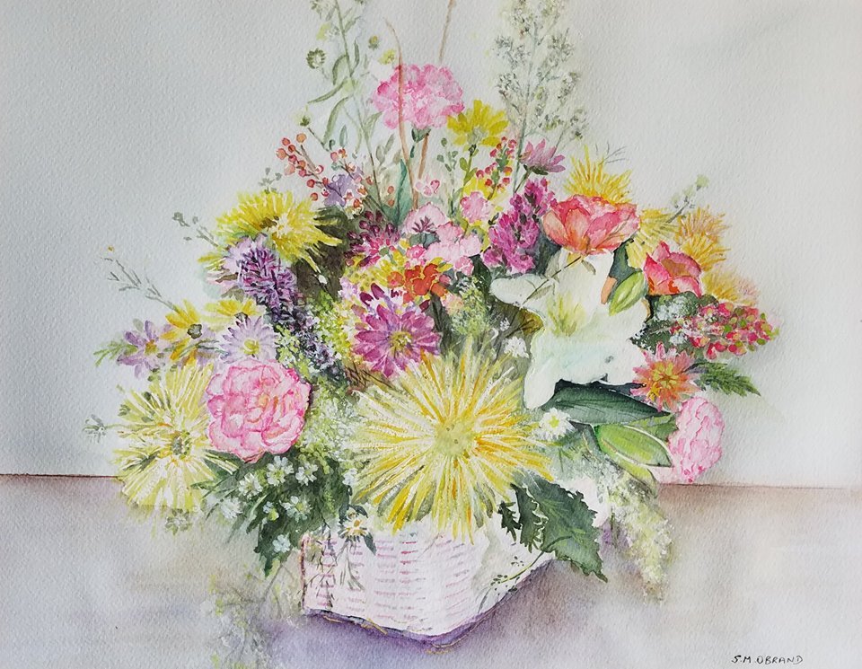 Painter Suzanne Obrand, Holocaust Survivor, Watercolor “Basket of Flowers #2”