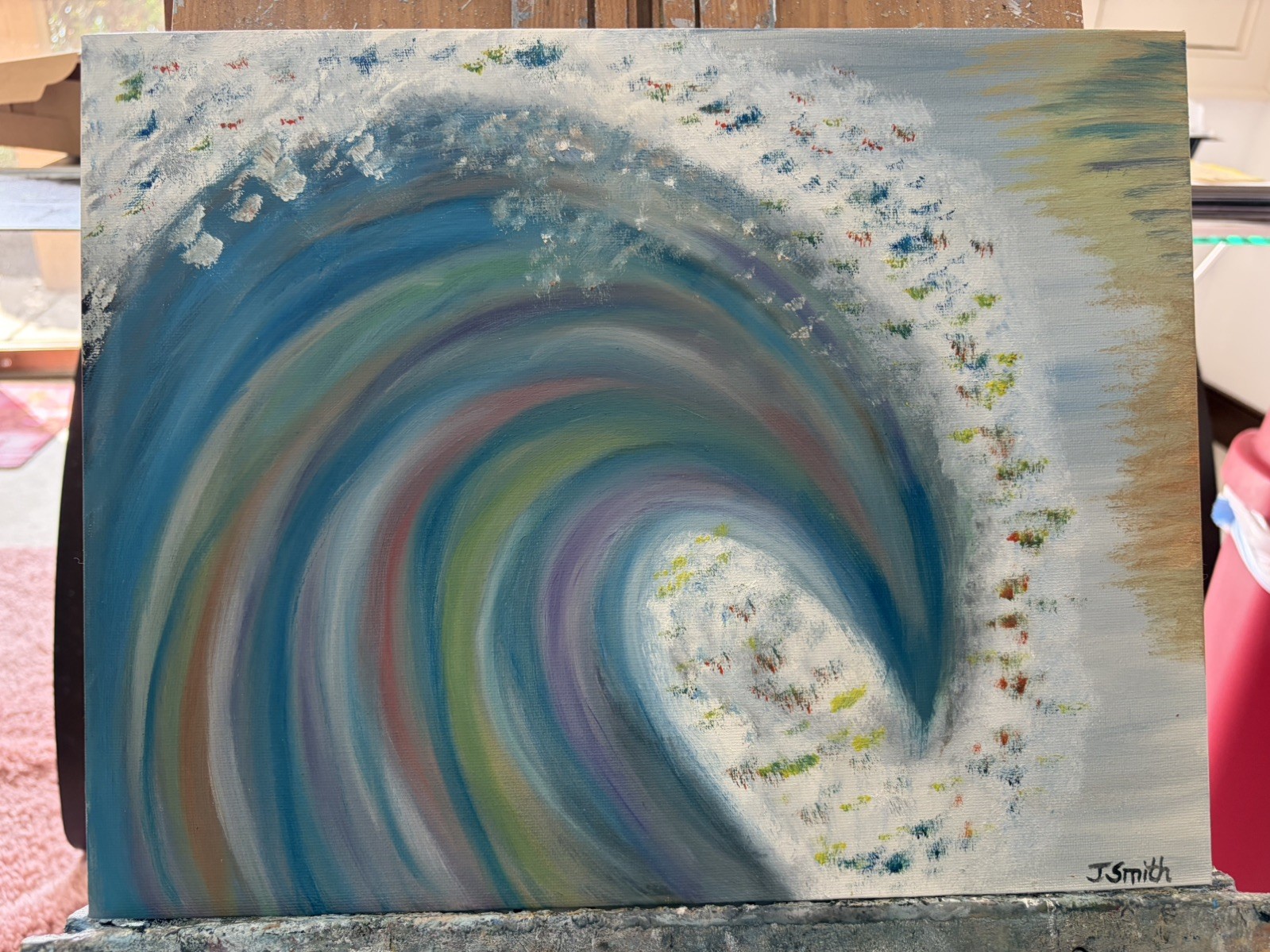 Oil painting original art on canvas 11 x 14 inches colorful abstract Ocean wave