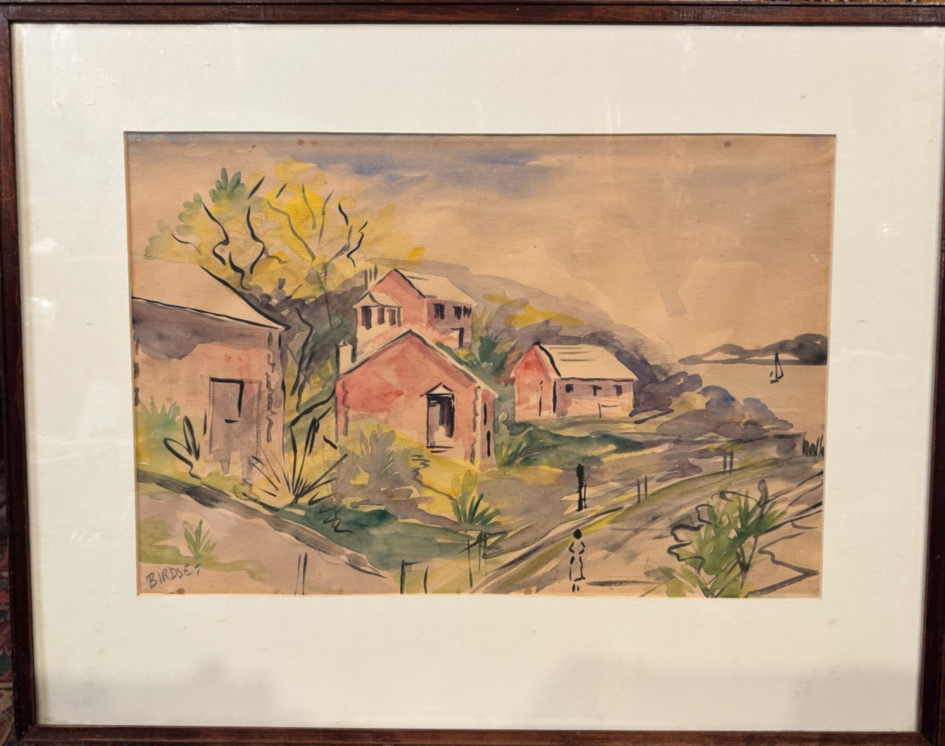 Alfred Birdsey (1912 – 1996) “Coastal Village Scene” Watercolor Painting -Framed