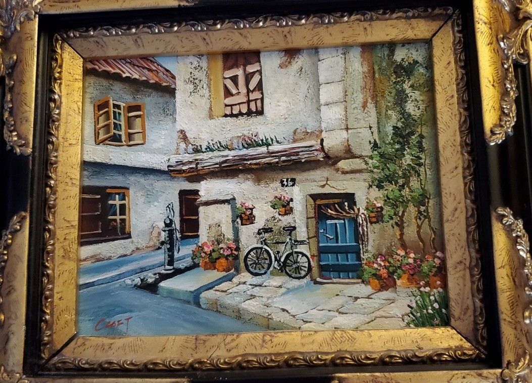Vintage Signed C. Loft European Landscape Painting Black And Gold Frame Stunning