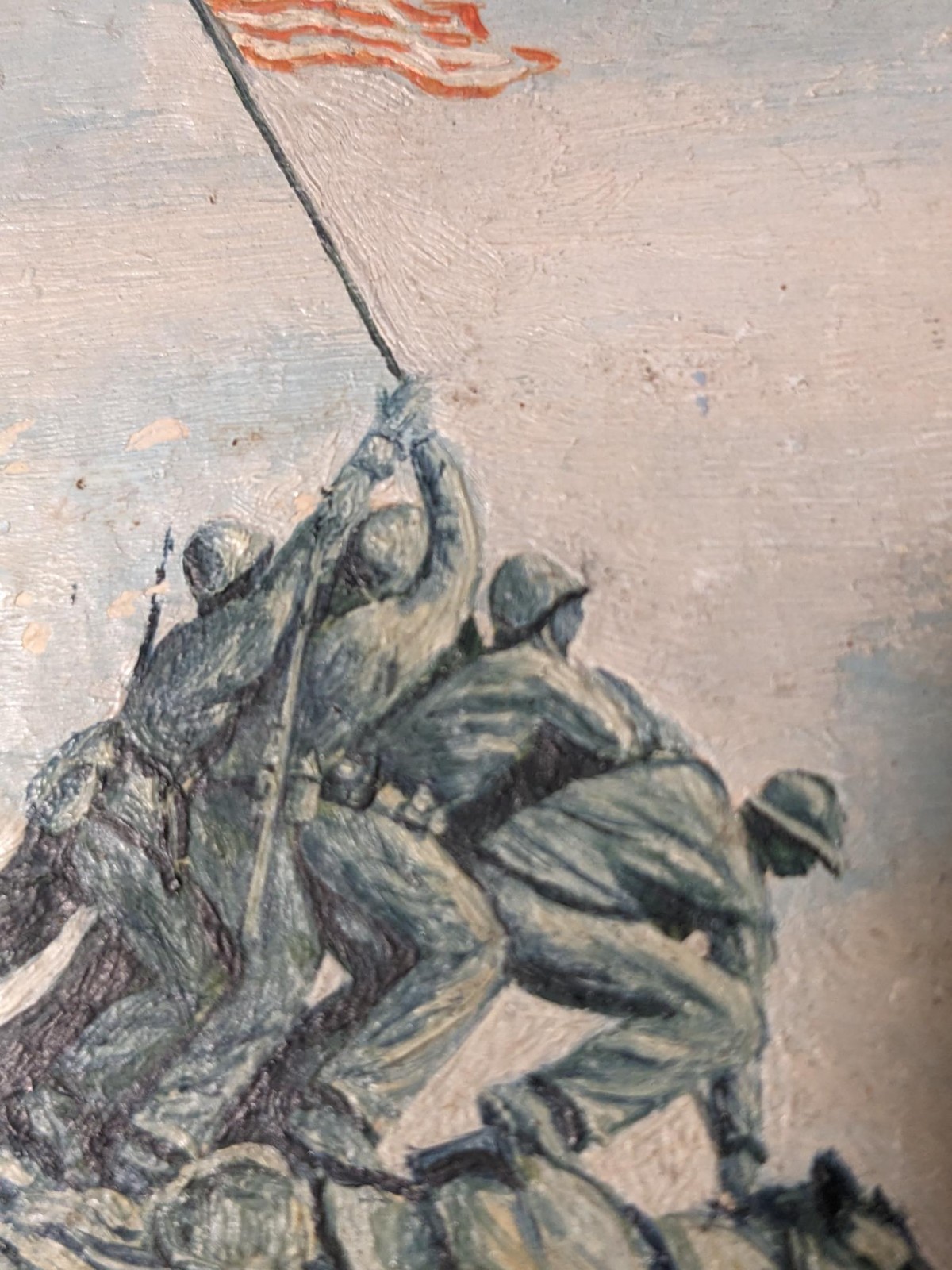 Original miniature 1950s oil painting U.S. Marine Memorial Iwo Jima flag raising