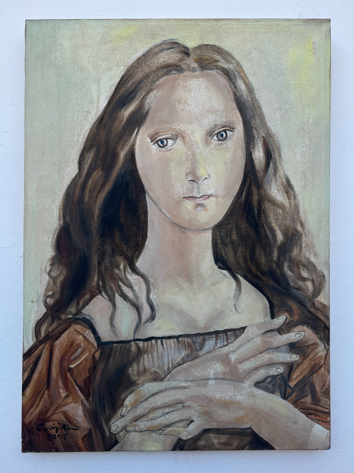 Tsuguharu Foujita Oil Painting on canvas, Signed and stamped 20 x 28 in.
