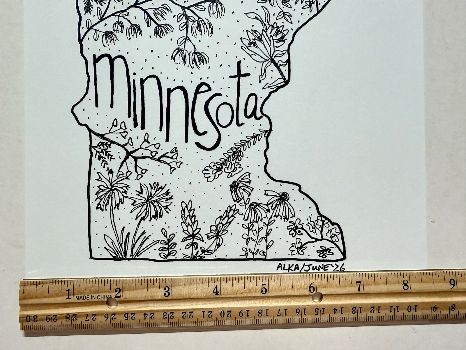 MINNESOTA state art handmade wall Paper artist signed original 8.5X11″ unframed