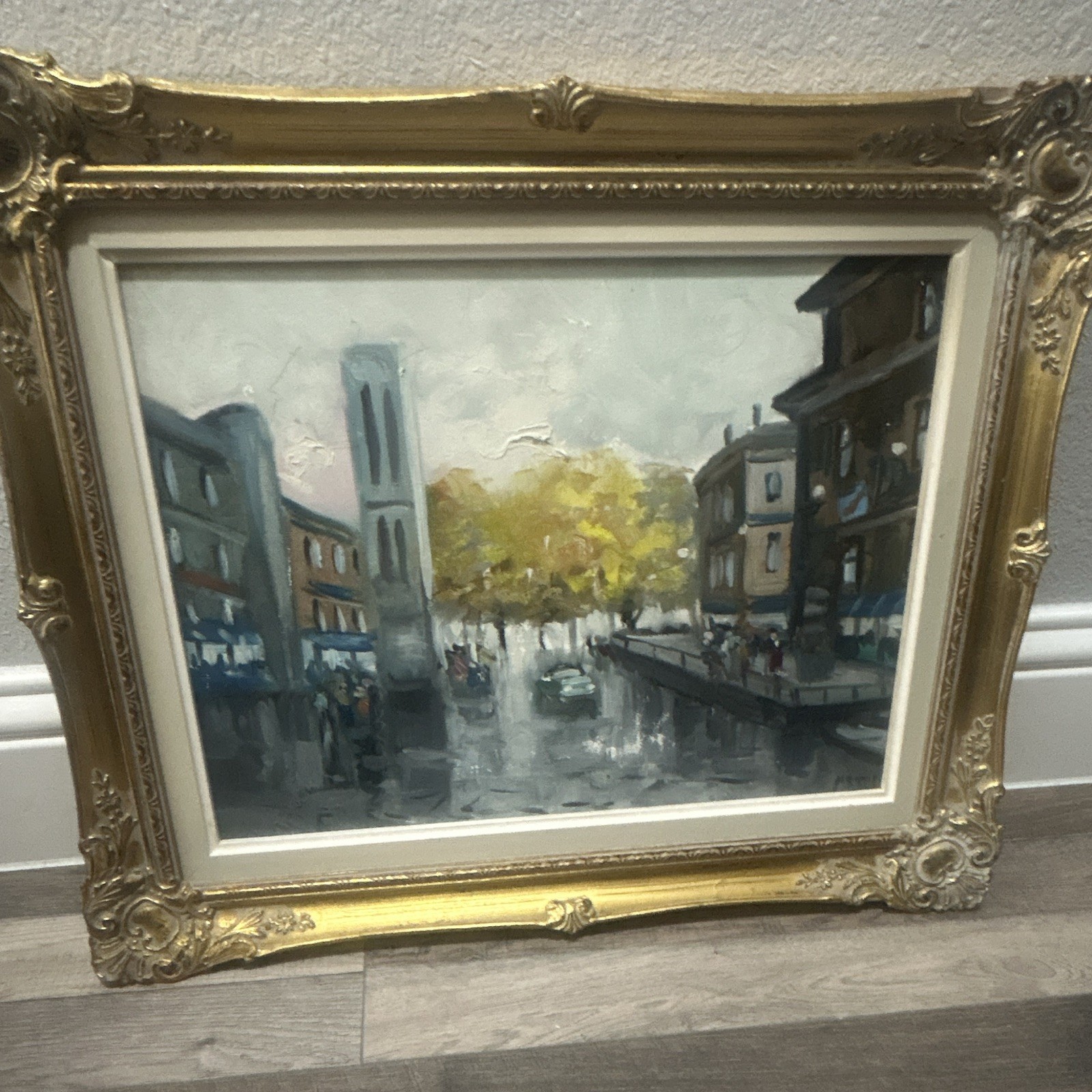 Hand painted and Signed in italy City Street Scene Painting on Canvas Framed
