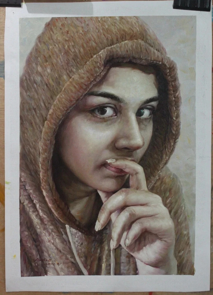 Art sale original oil painting on canvas portrait Pakistan beauty girl 16″x24″