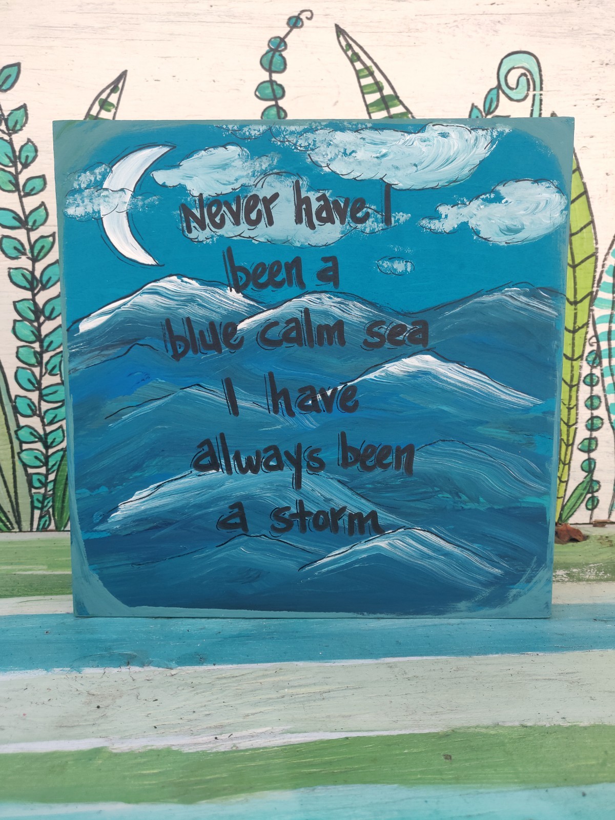 Fleetwood Mac Storms Lyric Painting on 10 x 10 x 1/8″ wood panel, Ocean Sea Art