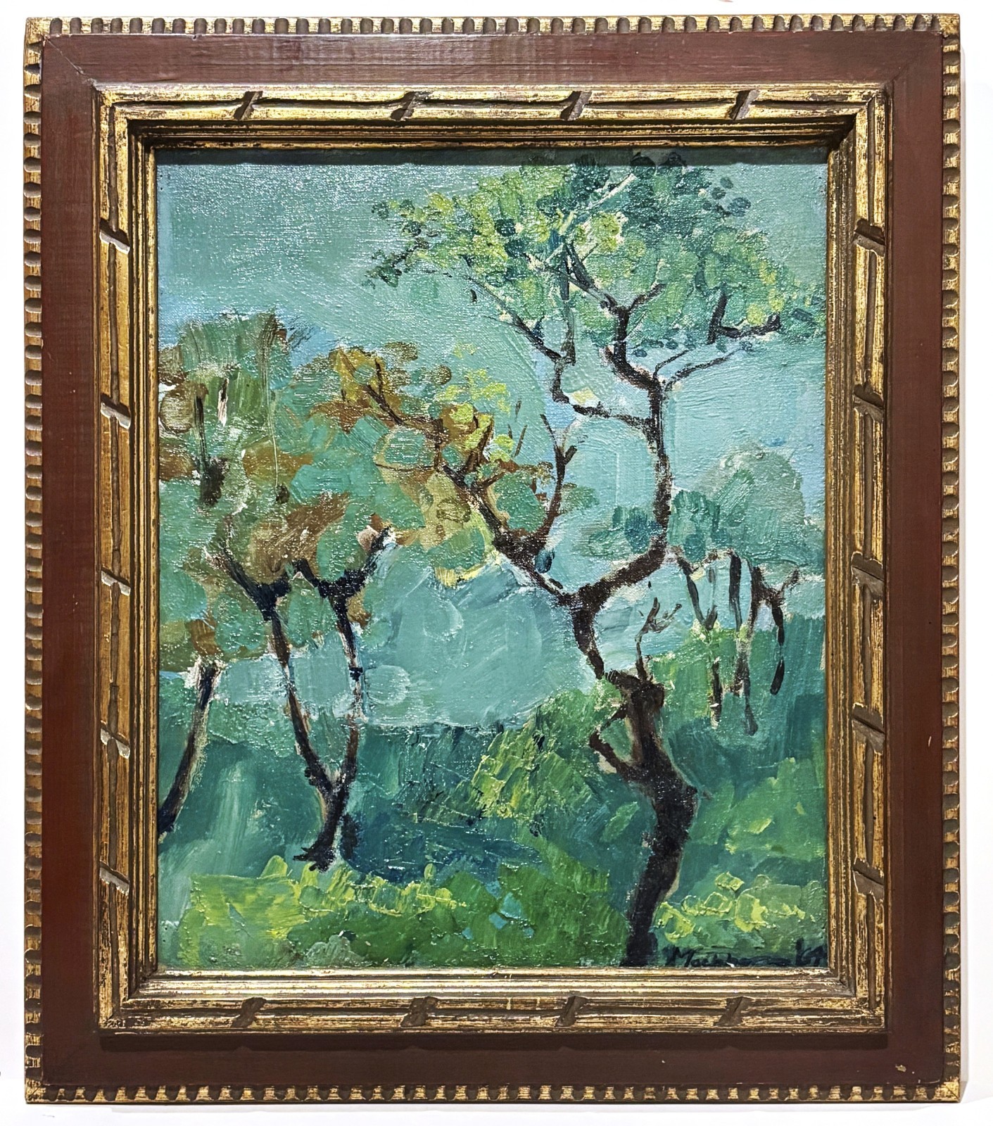 1964 MODERNIST EXPRESSIONIST LANDSCAPE OIL ON CANVAS PAINTING Signed MacPherson