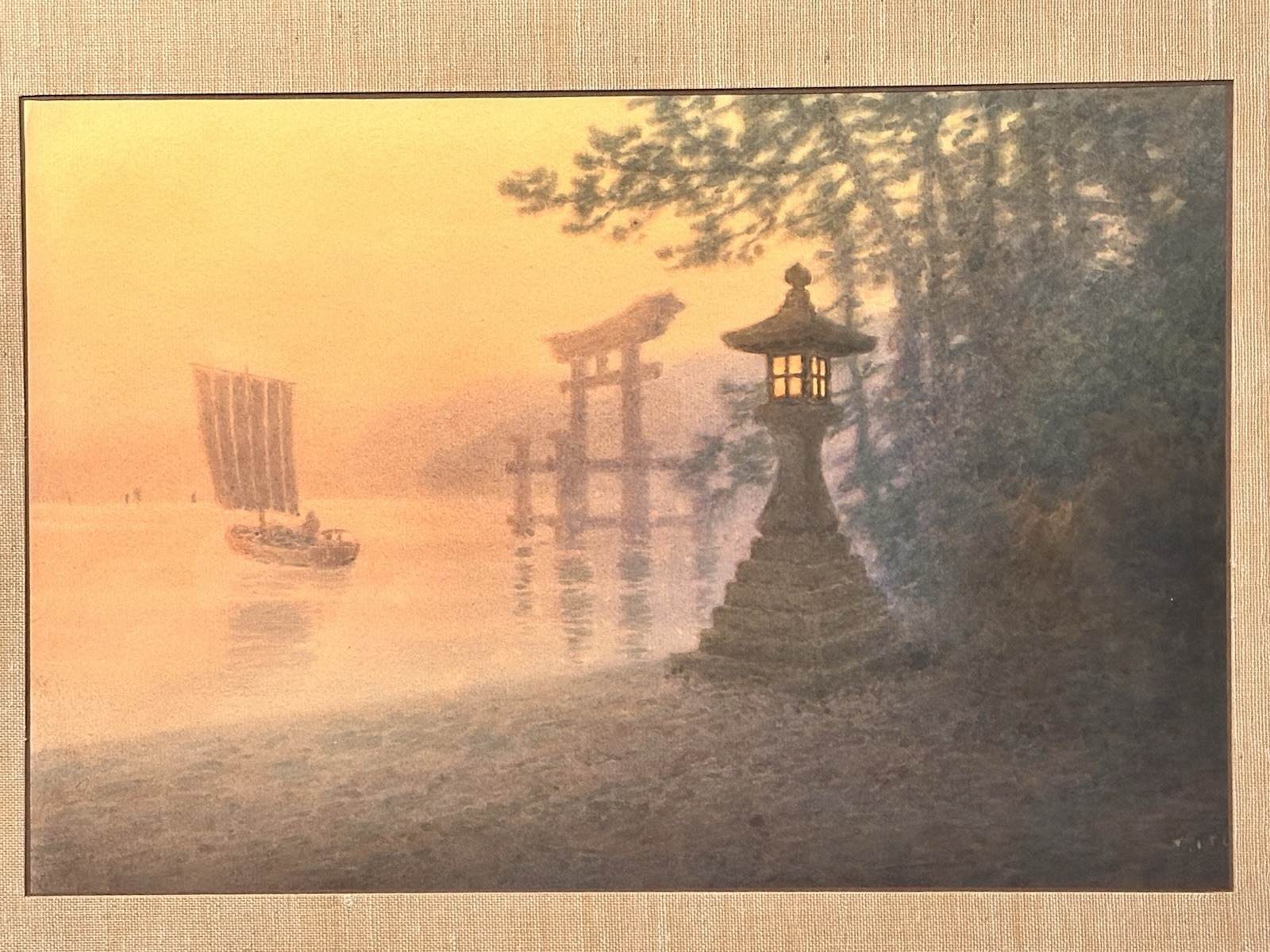 Original ITO YUHAN Watercolor Painting Miyajima Torii Gate Signed YITO 1890-1920