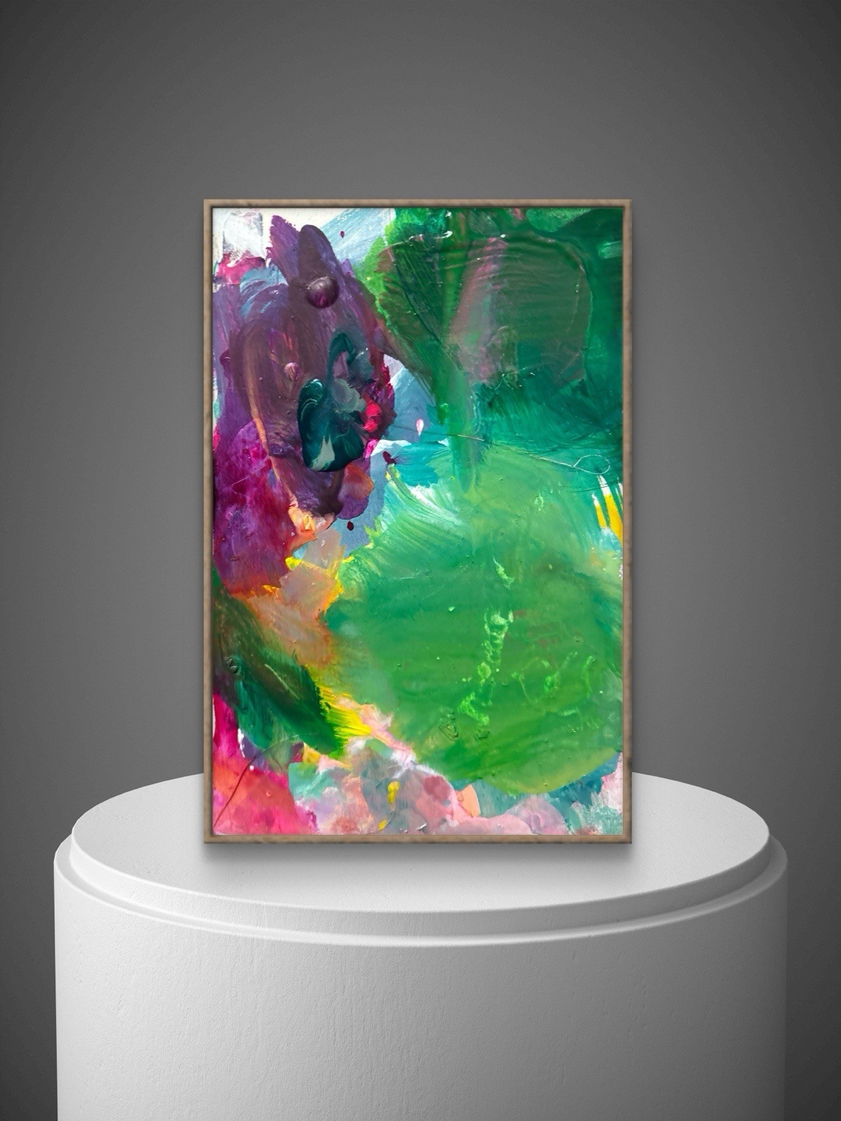 Original Abstract Palette Green Pink 10x15cm Wooden Panel Painting Tasmania