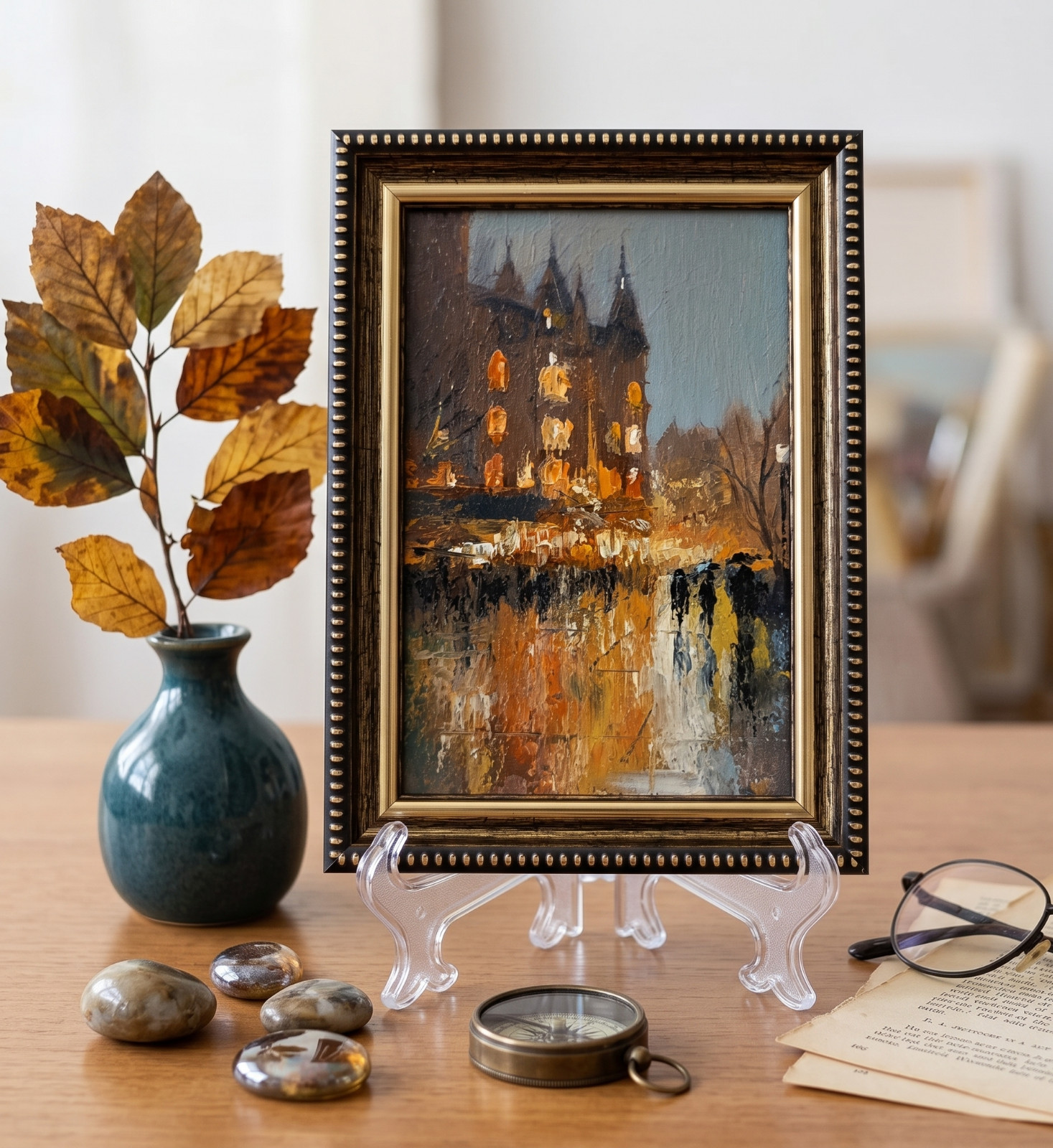 Paris Original Oil Painting 4×6 Framed Signed Rainy City Street Nightscape Art