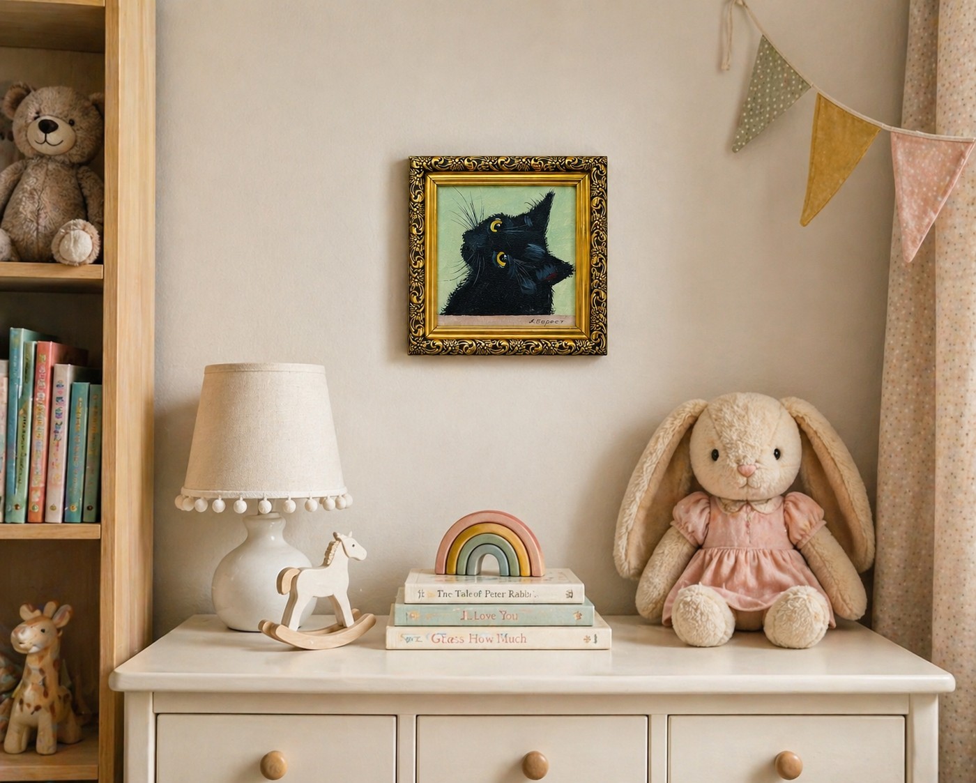 Original Oil Painting Black Cat Handmade Framed Art, Cute Cat Lover Gift,