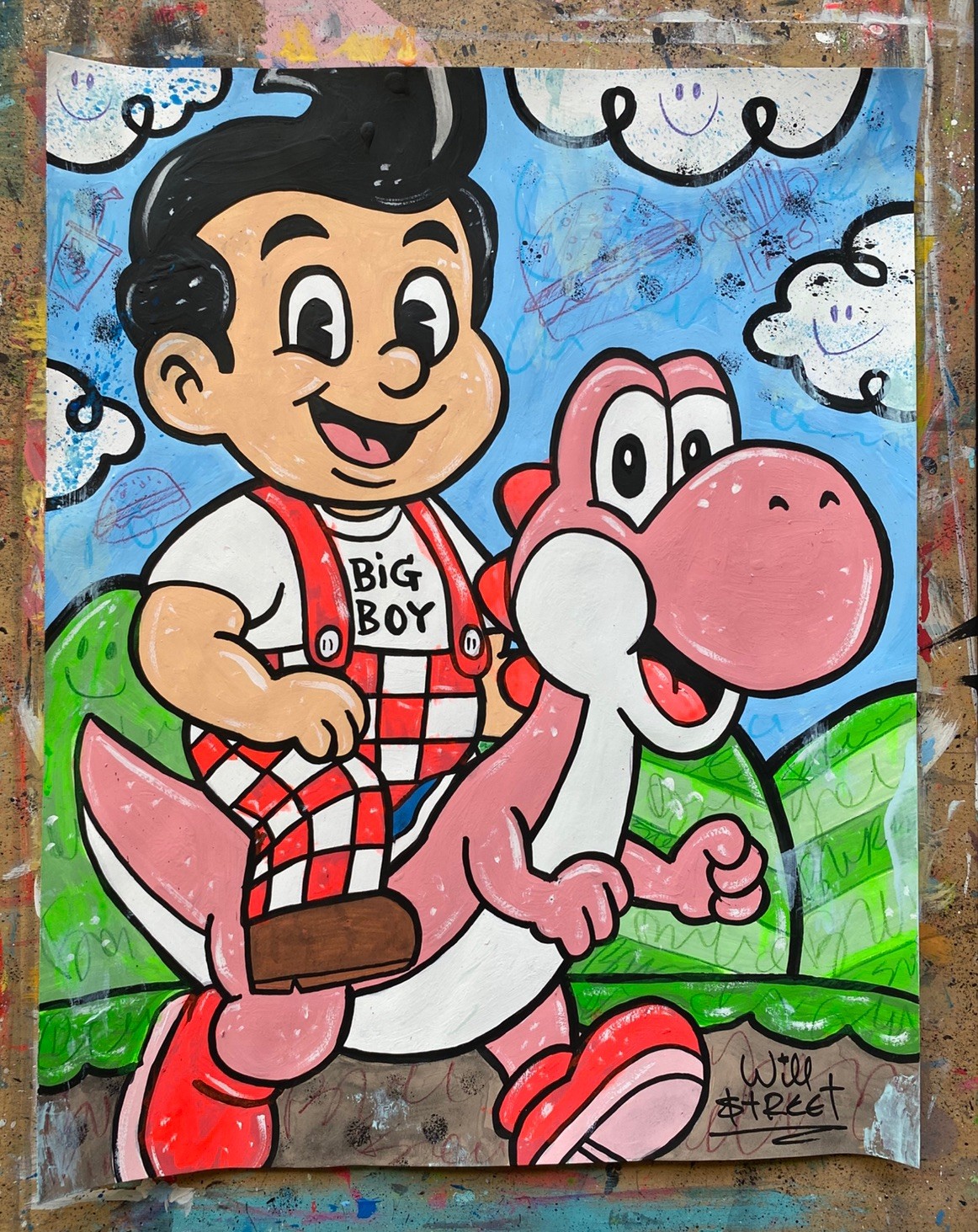 WILL STREET original painting 11×14/ Bobs Big boy yoshi banksy picasso nintendo