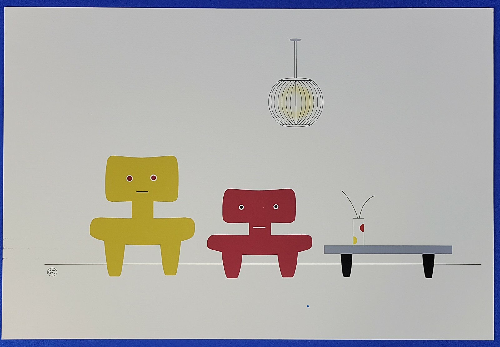 Barbara Lebow Signed Open Edition Untitled “Design :Chairs, Table,,.” Serigraph
