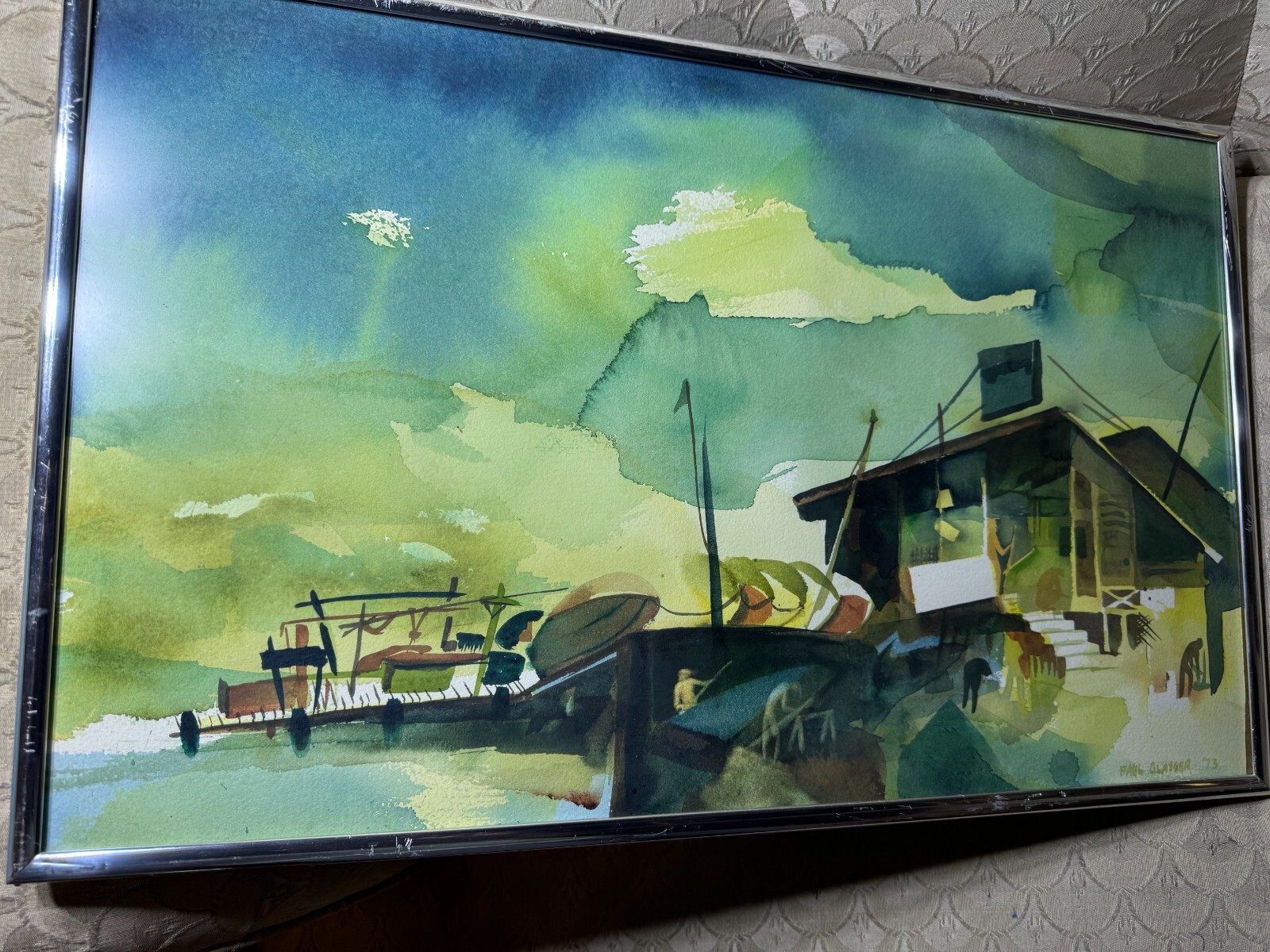 Paul Glasser 1973 “Coastal Landscape Scene” Watercolor Painting – Signed/Framed