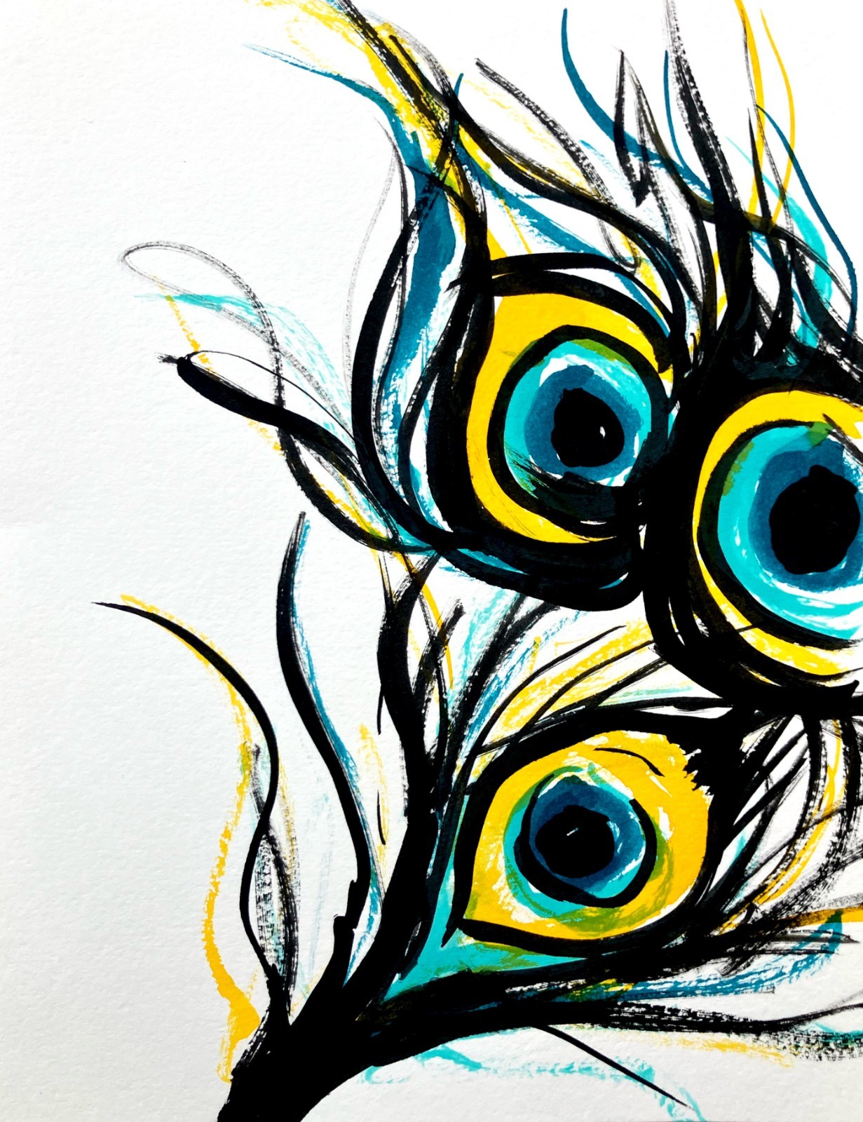 TITA PAINTZ Peacock Feathers Abstract Painting Original Hand Painted Wall Art