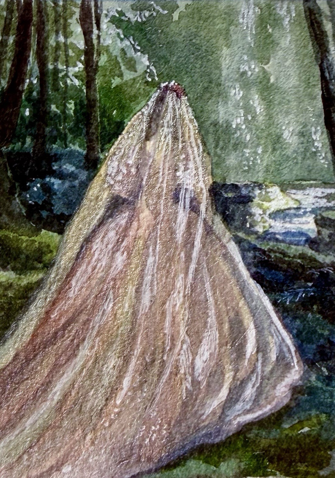 Original Watercolor ACEO Bride in Forest Girl Fantasy Miniature 2.5×3.5”