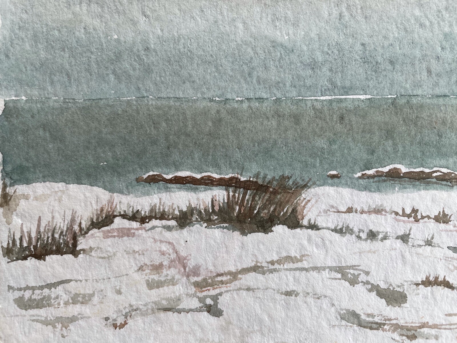 Naturalist Baltic Sea View of the Sea Dunes Sky Sweden Watercolor 24x17cm