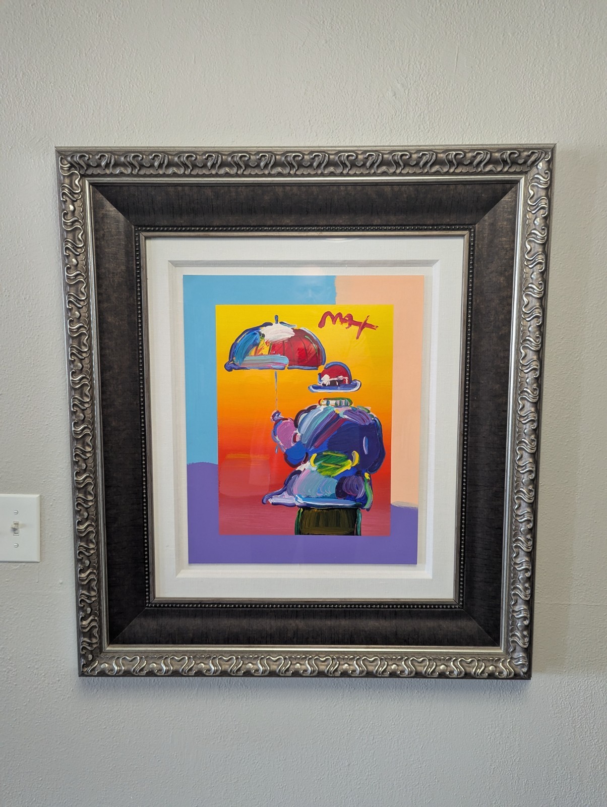 Peter Max “Umbrella Man” Framed OOAK Acrylic over Serigraph | Hand Signed | COA