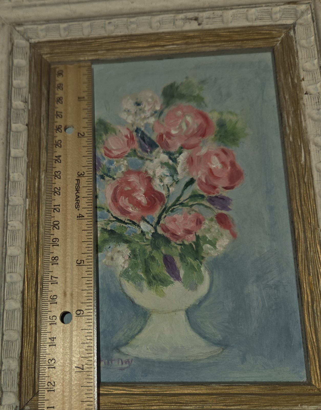 VTG Floral Still Life Painting Oil On Masonite Panel DA Whitney New England Art