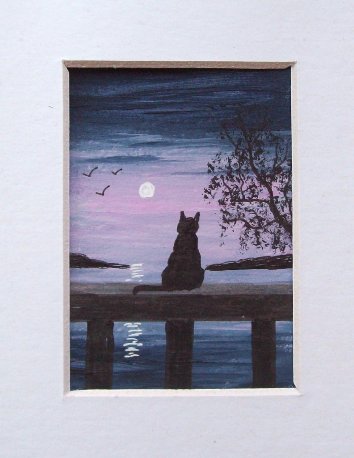 ACEO ORIGINAL HAND PAINTED SIGNED # THE BLACK CAT# LANDSCAPE PAINTING