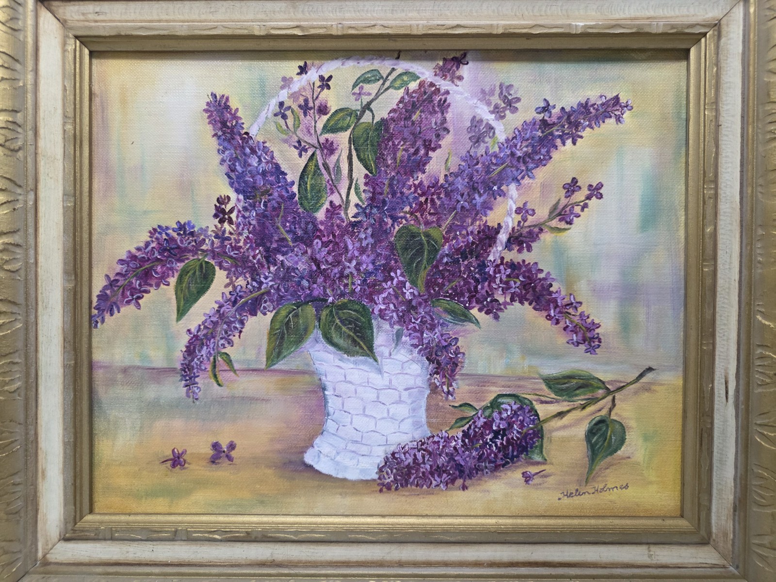 Helen Holmes Lilac Time Oil on Canvas Original Vintage Framed