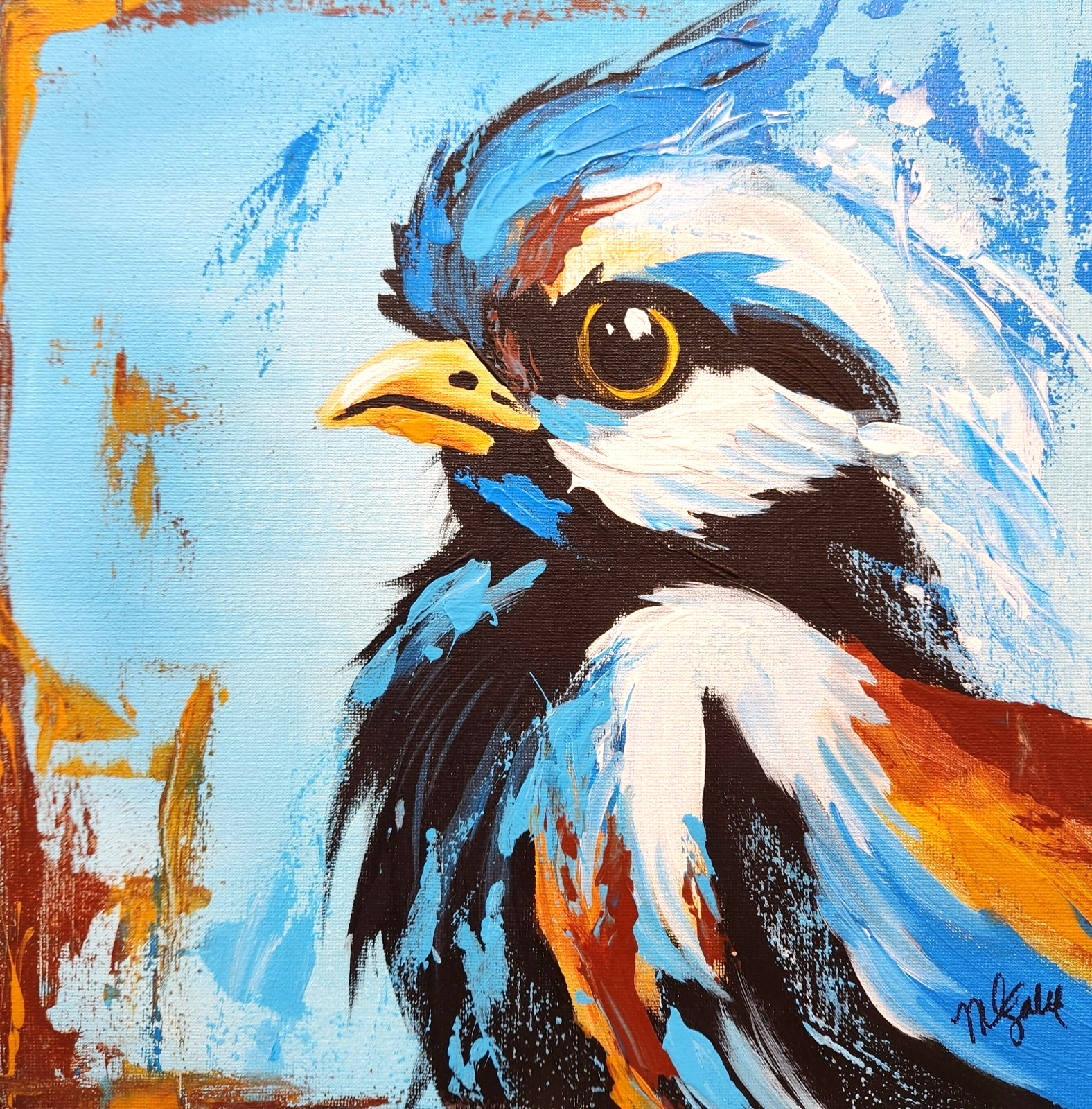 Bird Portrait Painting Original Colorful Animal Art by M Isaksen