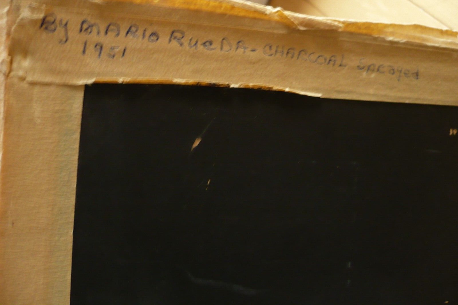MARIO RUEDA, 1951 CHARCOAL DRAWING REALISM SUPERB DETAIL MID 20th CENTURY MODERN
