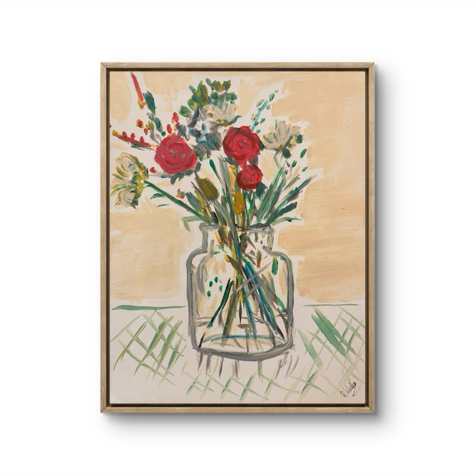 UNFRAMED Vase Of Flowers Original painting on Сanvas wall-art signed