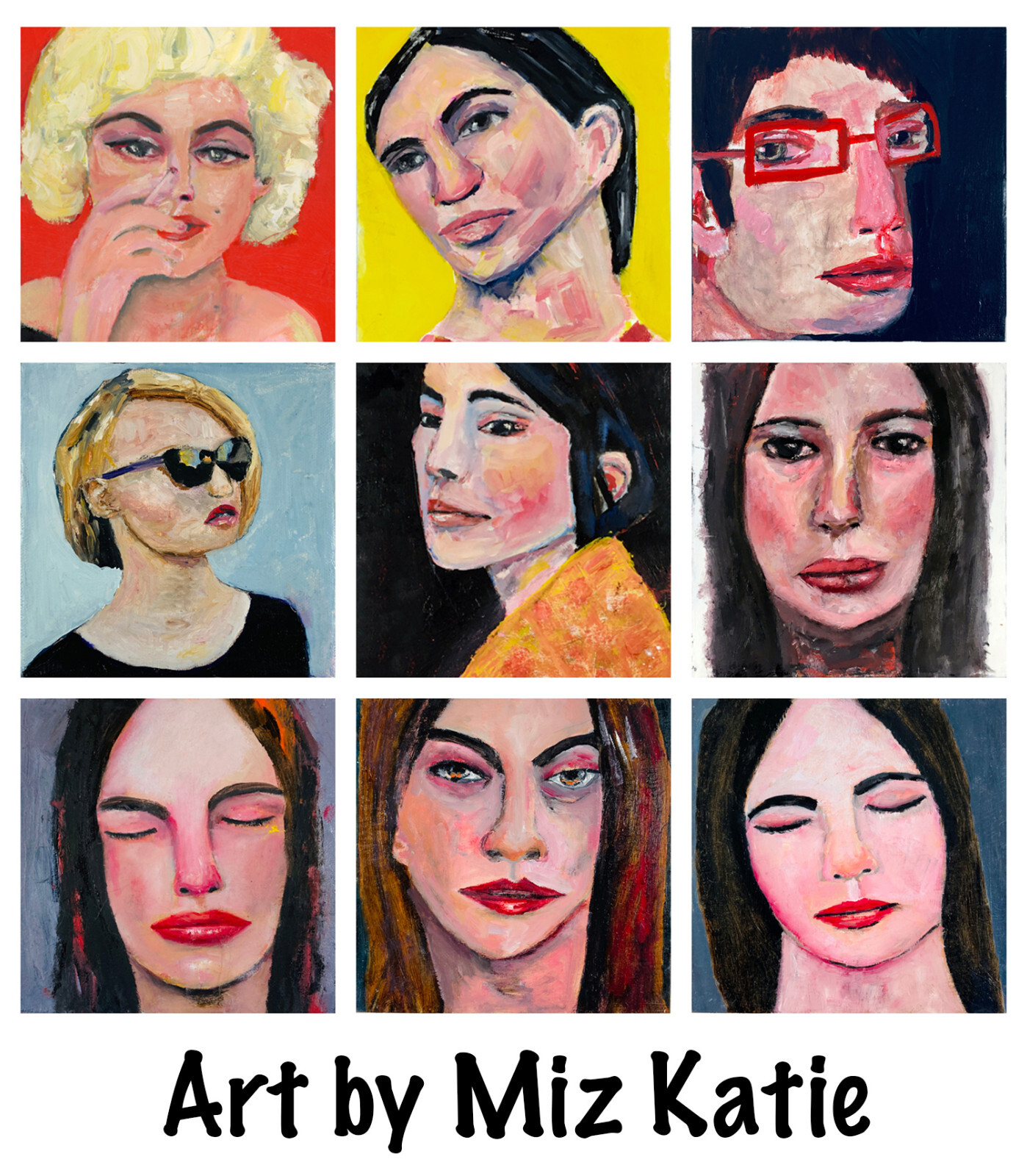 Miniature Acrylic Unique Woman Portrait Painting Original 4×4 Art Miz Katie
