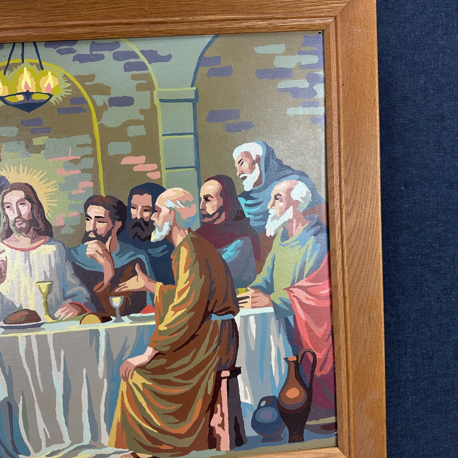 VTG JESUS Acrylic Painting Last Supper Mid Century Paint By Number Framed 1960s