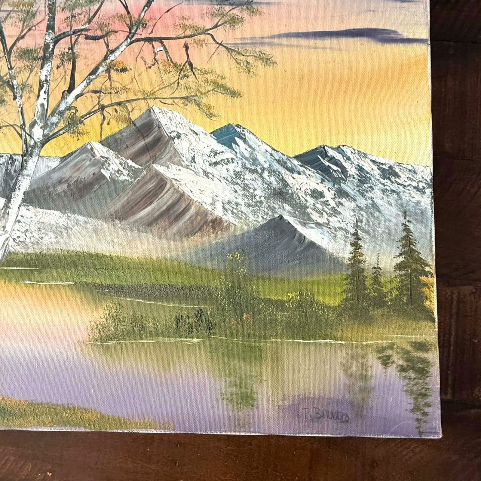 Original Oil Painting Canvas Mountain Landscape Lake Scene Signed 16×20 Framed